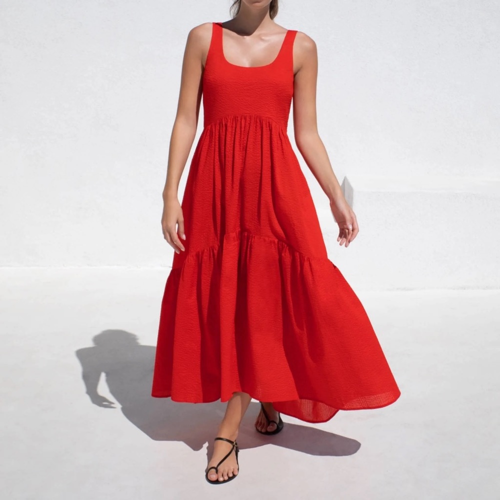 AYR Red Pleated Maxi Sundress